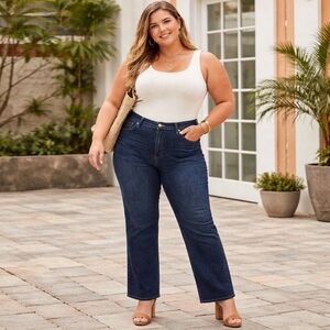 DC Jeans Plus Size Dark Wash Denim Pants High Rise Straight Leg Classic Stretch